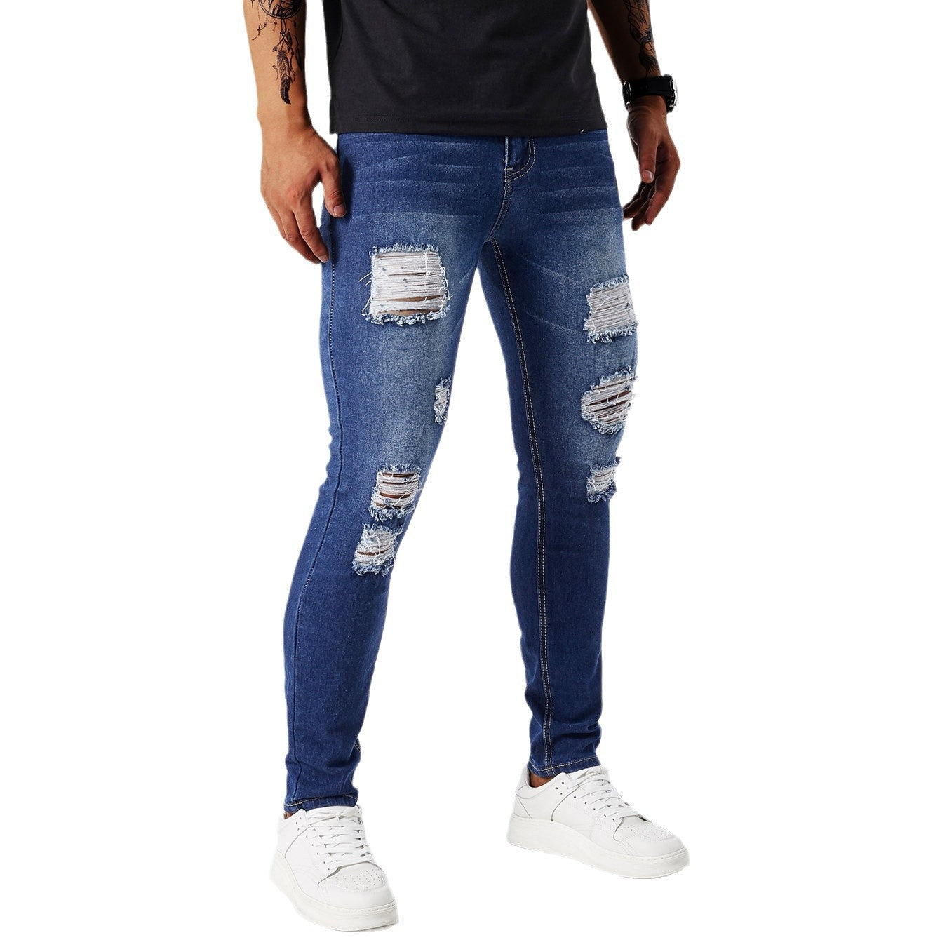 Men's Stylish Frayed Slim-Fit Jeans