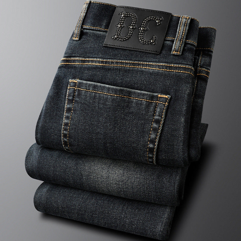 Light Luxury Autumn Classic Blue Casual Jeans Men's Slim-Fit Elastic Small Straight Tube Men's Washed White Business Pants