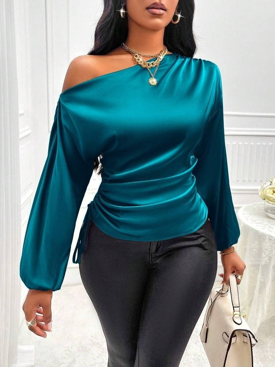 Summer 2026 Satin Pullover Slant Collar Top