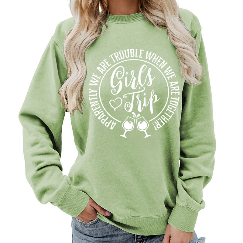 Casual Graphic Print Round-Neck Cotton Pullover