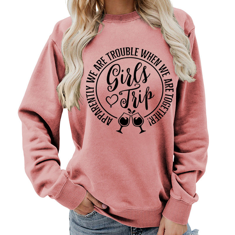 Casual Graphic Print Round-Neck Cotton Pullover