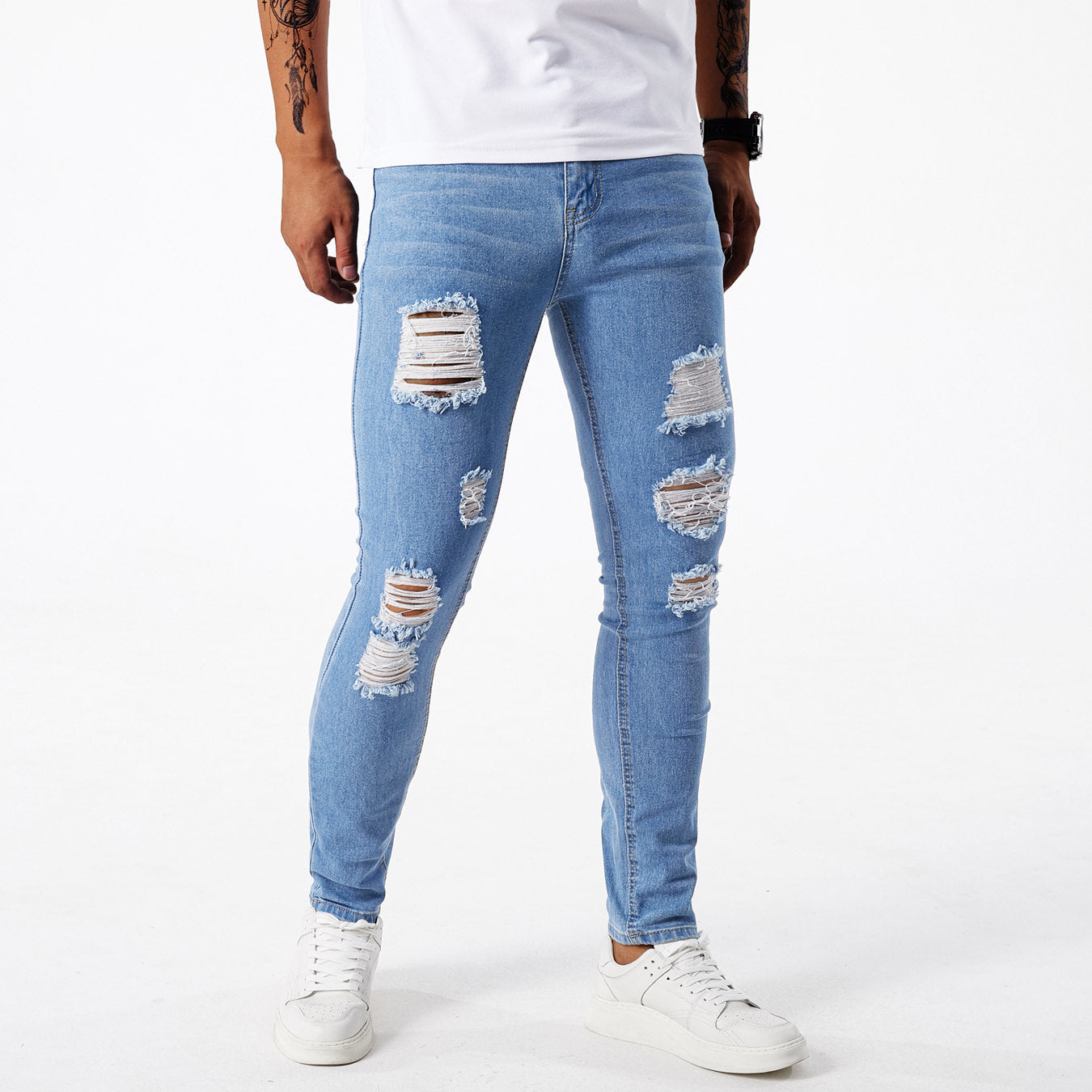 Men's Stylish Frayed Slim-Fit Jeans