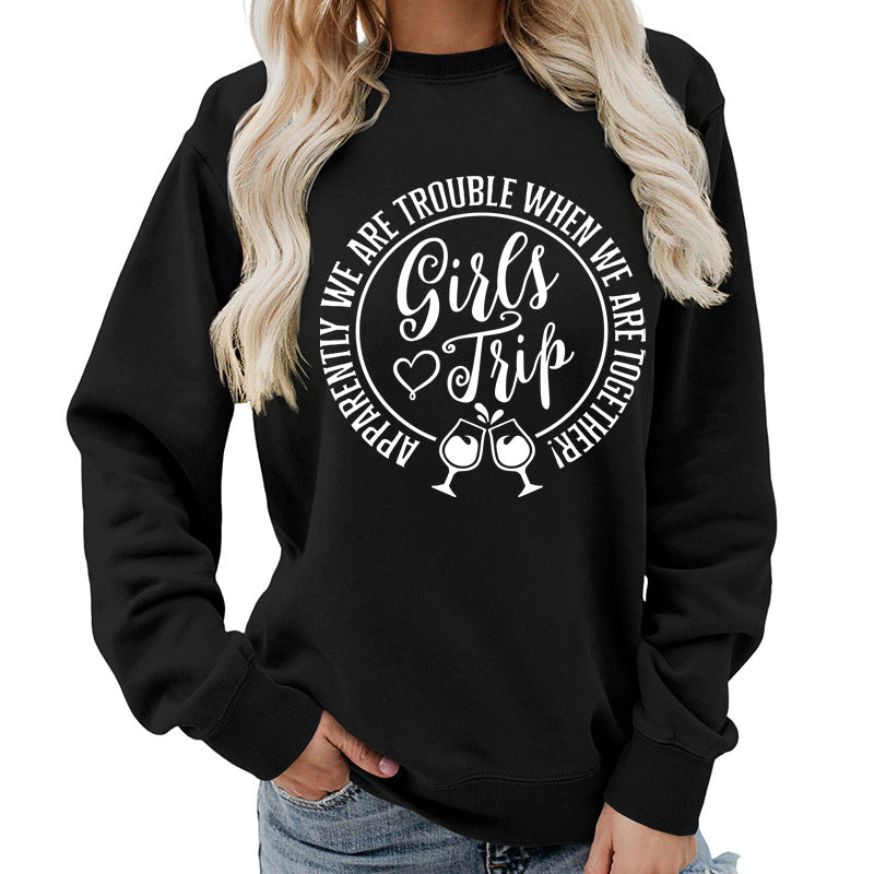 Casual Graphic Print Round-Neck Cotton Pullover