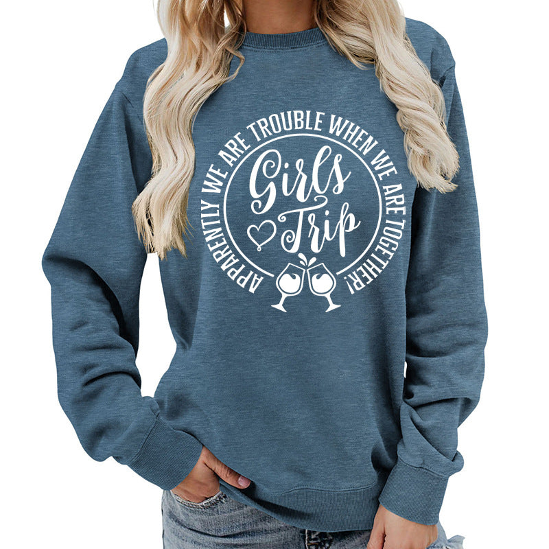Casual Graphic Print Round-Neck Cotton Pullover