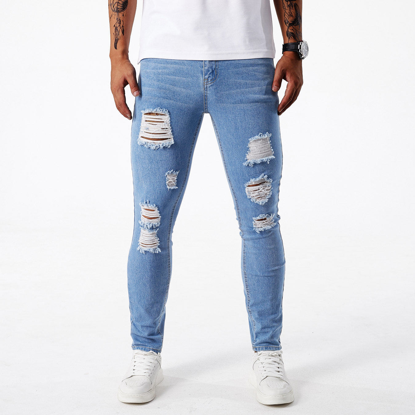 Men's Stylish Frayed Slim-Fit Jeans