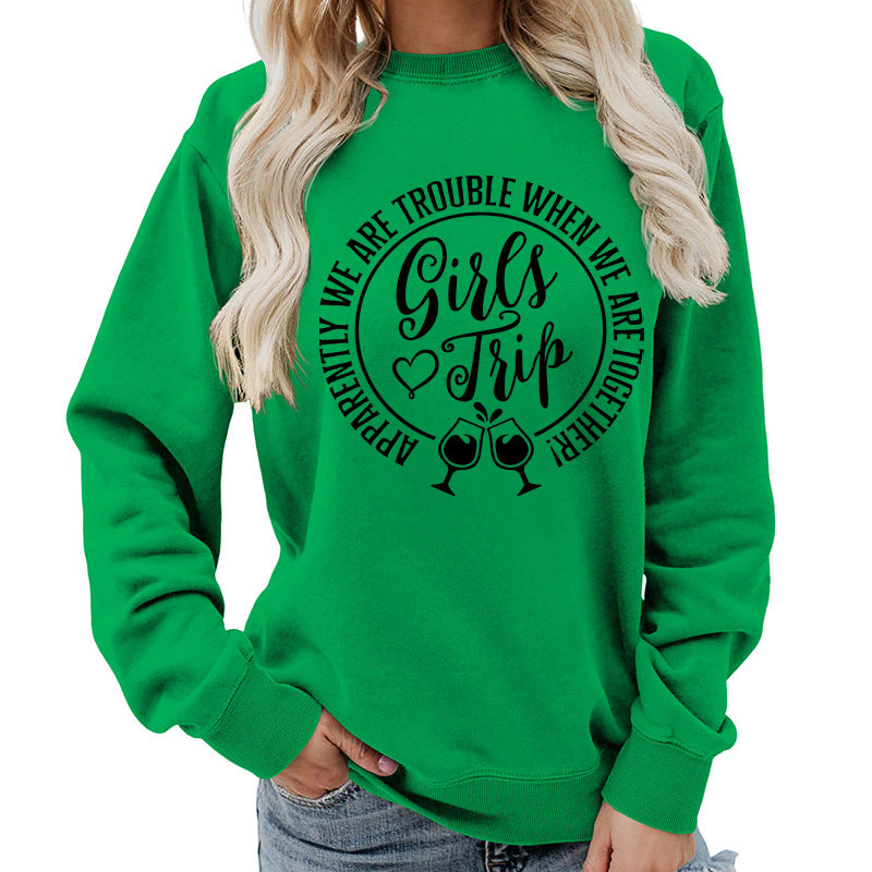 Casual Graphic Print Round-Neck Cotton Pullover