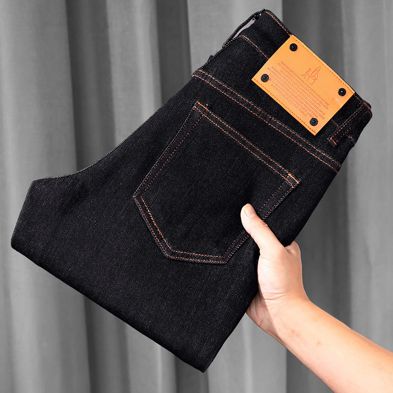 High-end Primary Color Jeans Men's Autumn and Winter All-match Casual Slim-fit Stretch 2024 New European Long Pants Spring and Autumn