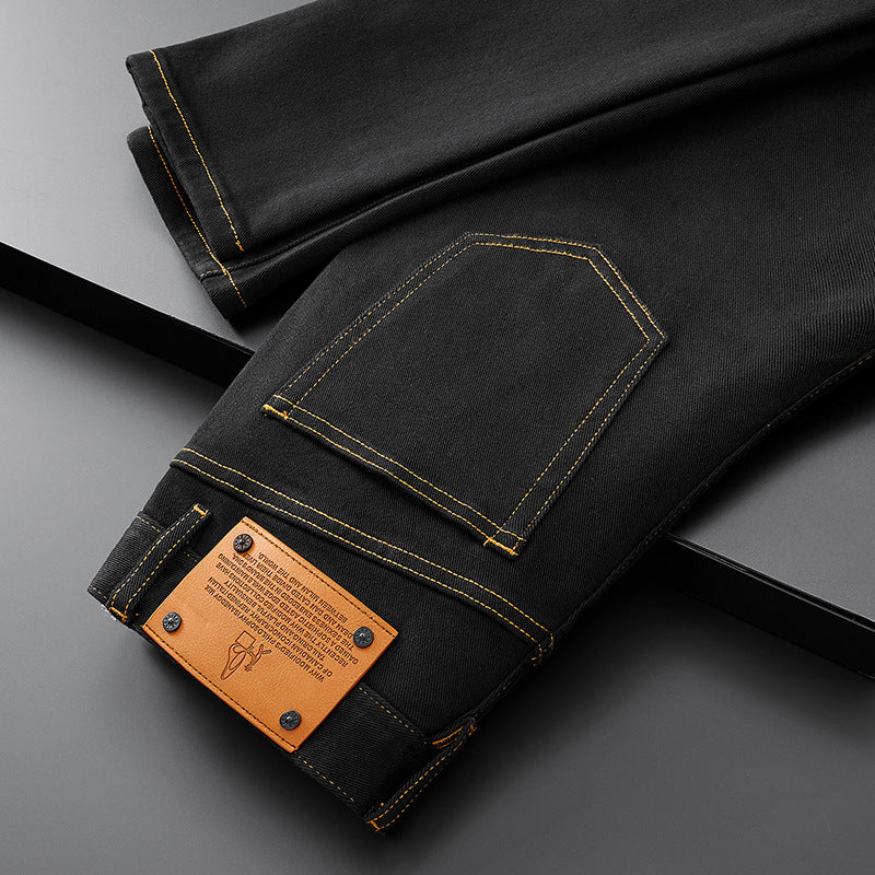 High-end Primary Color Jeans Men's Autumn and Winter All-match Casual Slim-fit Stretch 2024 New European Long Pants Spring and Autumn