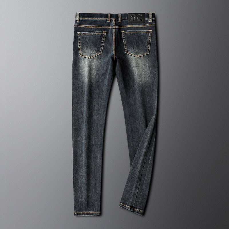 Light Luxury Autumn Classic Blue Casual Jeans Men's Slim-Fit Elastic Small Straight Tube Men's Washed White Business Pants