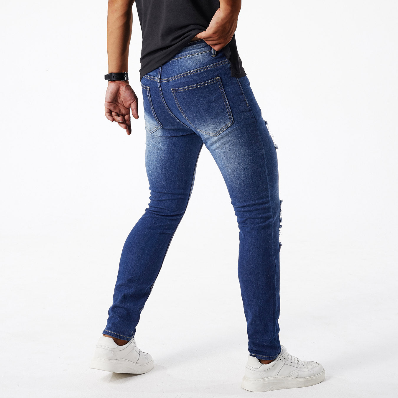 Men's Stylish Frayed Slim-Fit Jeans