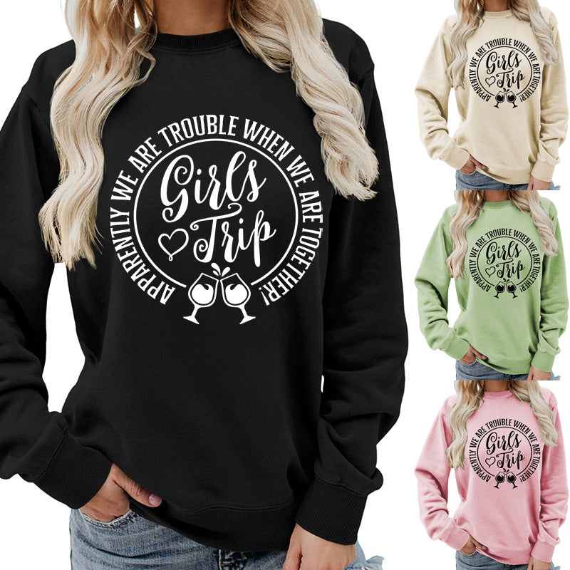 Casual Graphic Print Round-Neck Cotton Pullover