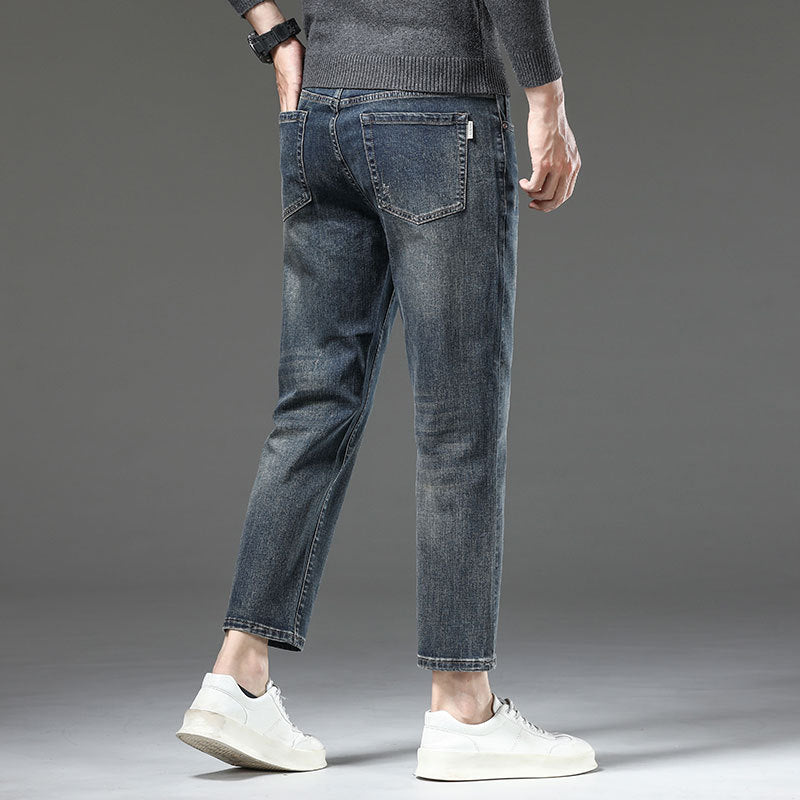 Eight-point Pants Autumn Stretch Jeans Men's Slim-fit Stretch Washed Spring Loose Short Men's Pants