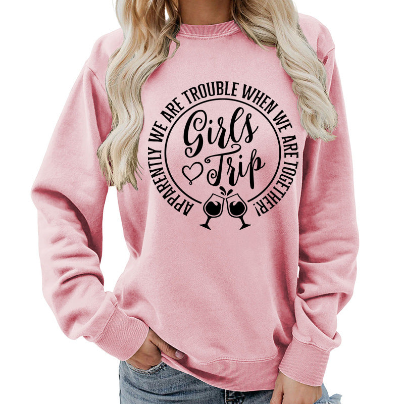 Casual Graphic Print Round-Neck Cotton Pullover