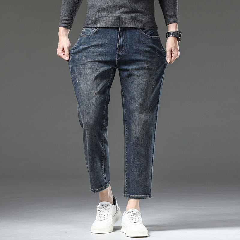 Eight-point Pants Autumn Stretch Jeans Men's Slim-fit Stretch Washed Spring Loose Short Men's Pants