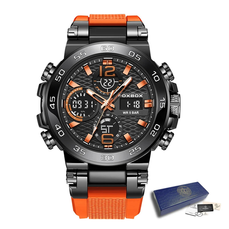 FOXBOX Business Watches Men Luxury Diver Sport Mens Watch Fashion Military Waterproof Chronograph Quartz Wristwatch Reloj Hombre