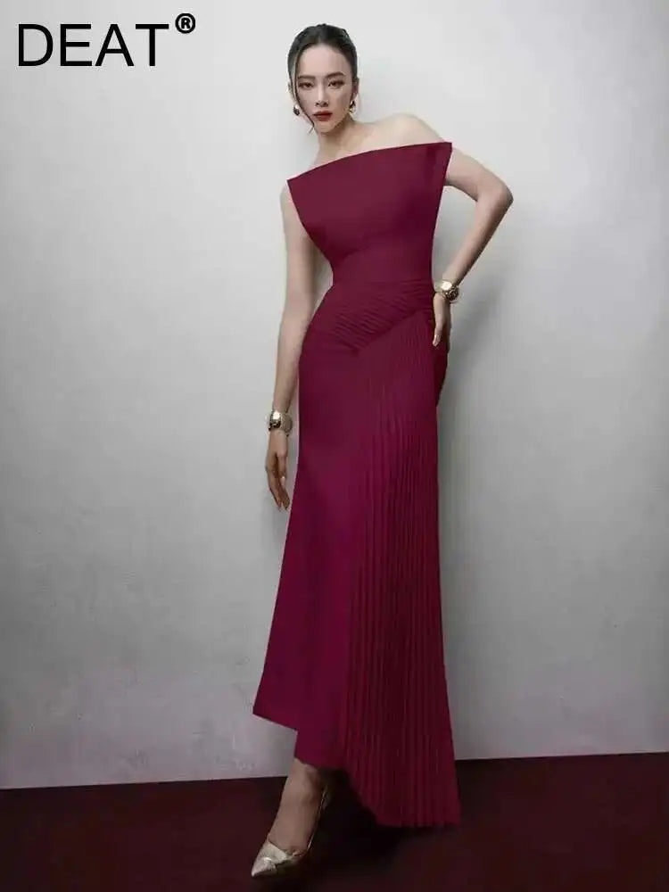 Elegant Sleeveless Pleated Ankle-Length Dress