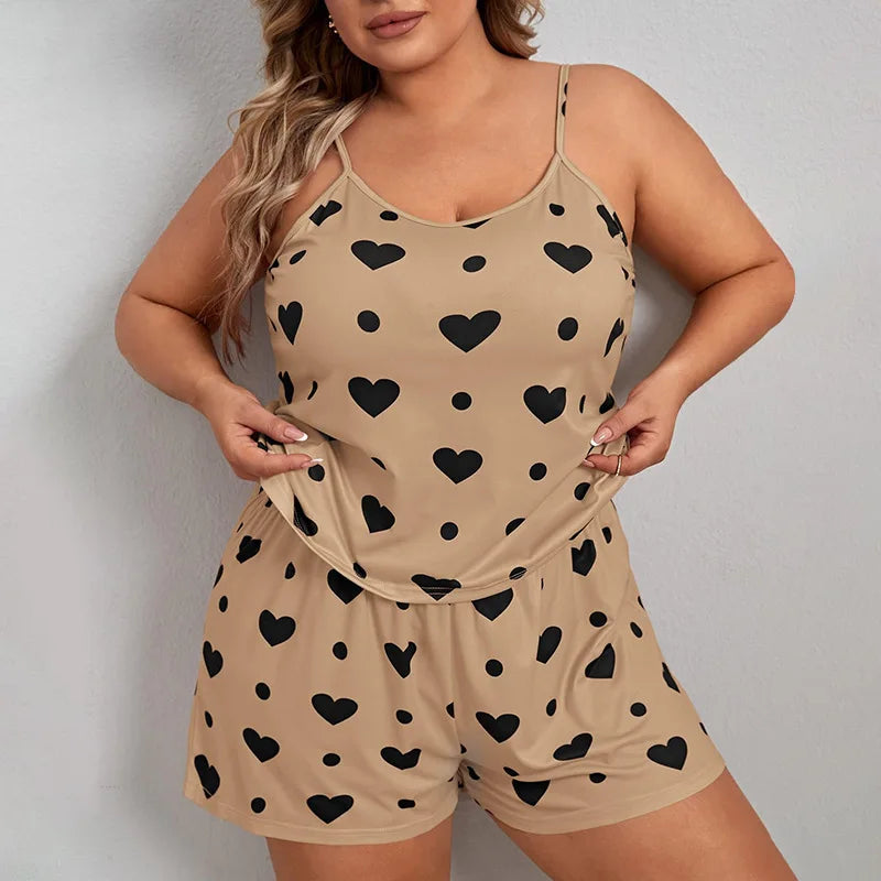 Plus Size Heart Print Women's Pajama Set