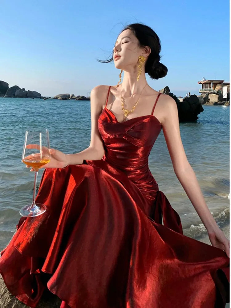 Elegant Ankle-Length Flounced Edge Evening Dress