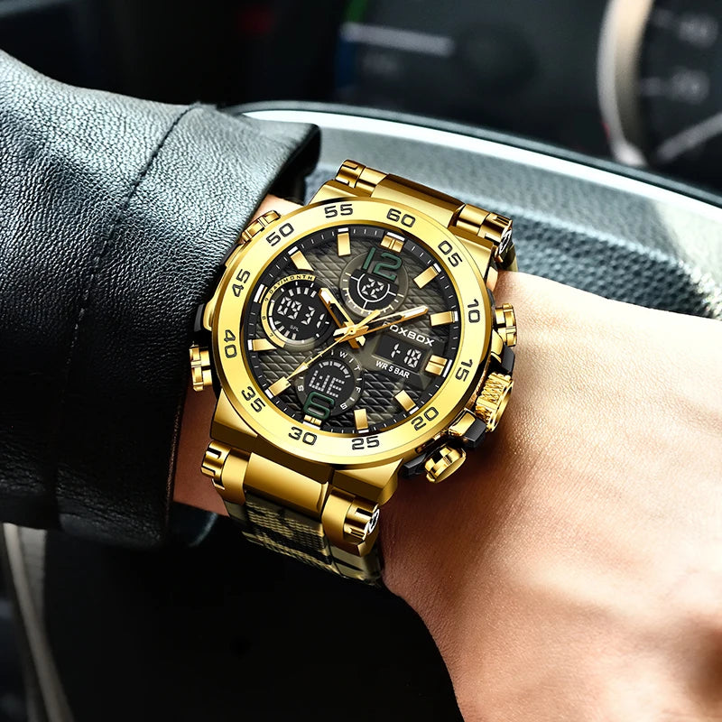 FOXBOX Business Watches Men Luxury Diver Sport Mens Watch Fashion Military Waterproof Chronograph Quartz Wristwatch Reloj Hombre
