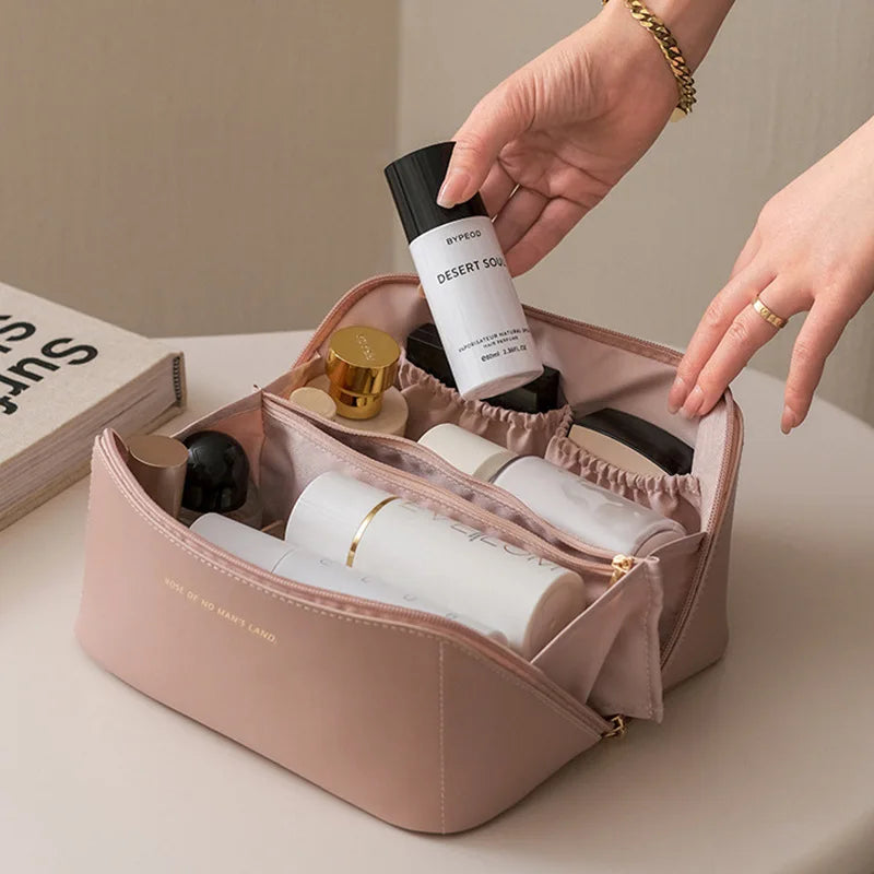 Large Capacity Portable Travel Cosmetic Bag - PU Leather