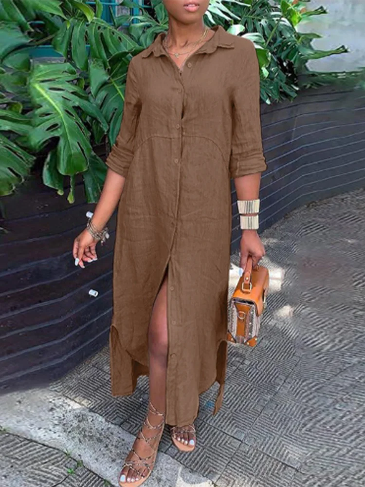 Elegant Button-Up Ankle-Length Casual Dress