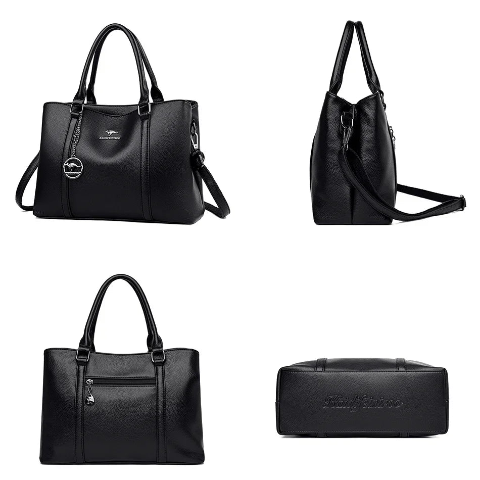Elegant Soft Leather Women's Shoulder Bag with Kangaroo Logo