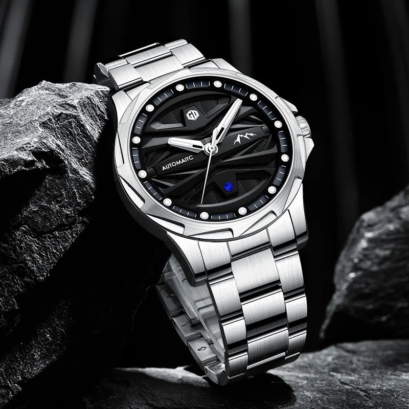 44mm Sports Watch Original Design ST1612 Automatic Mechanical Fashion Men Watches Stainless Steel Strap Waterproof 50m Luminous
