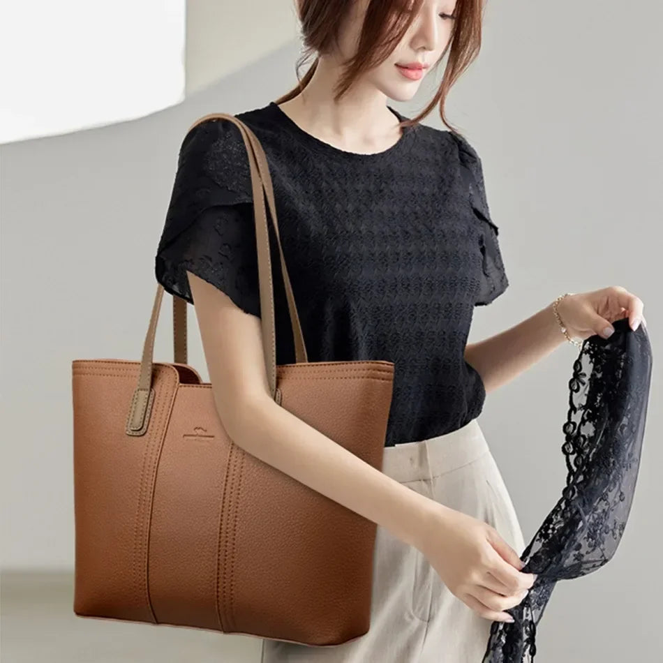 Classic Microfiber Synthetic Leather Large Capacity Tote Shoulder Bag
