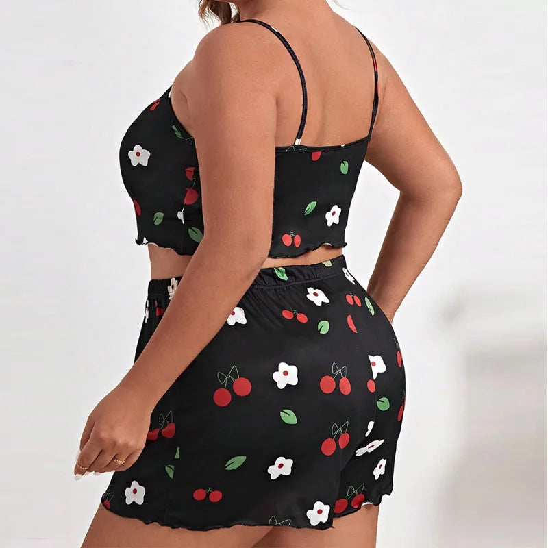 Plus Size Heart Print Women's Pajama Set