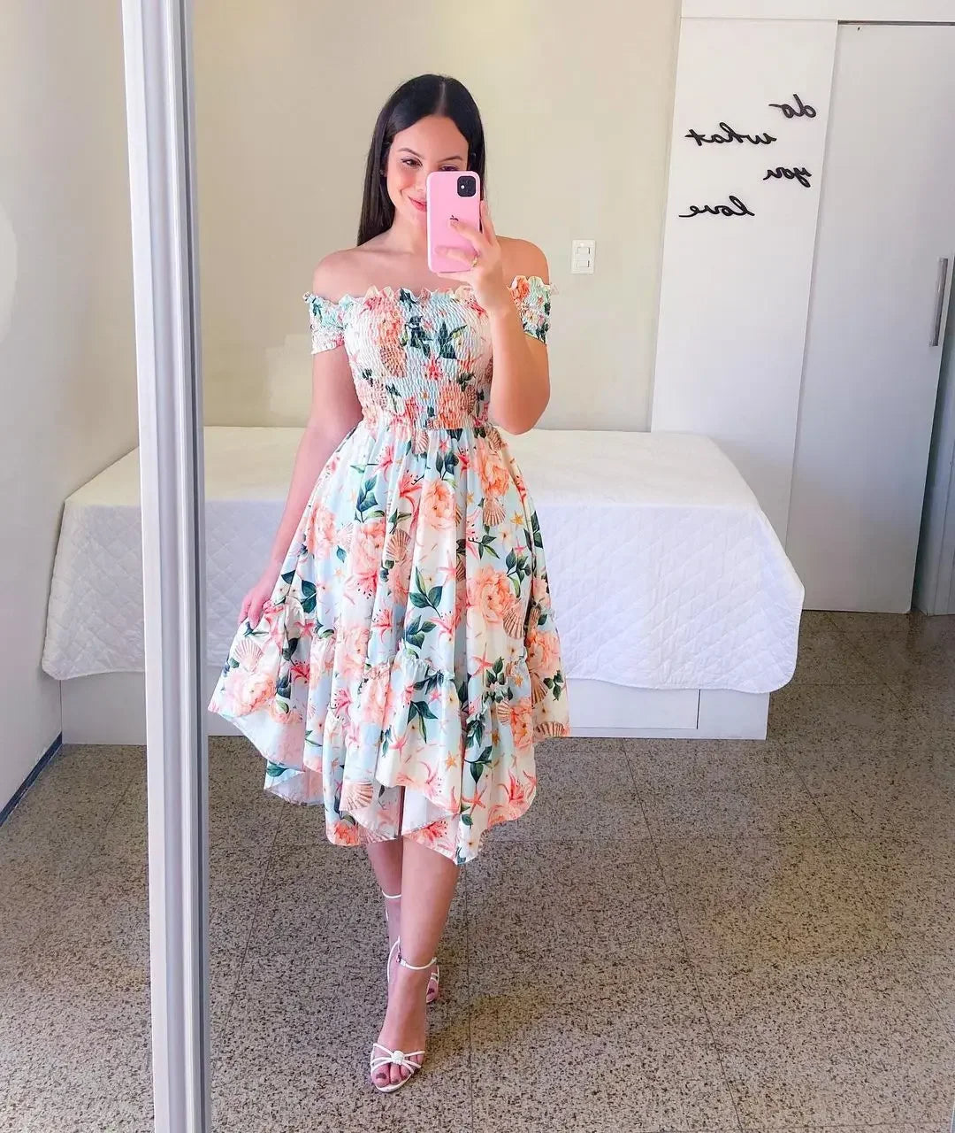 Elegant Floral Off-Shoulder Summer Dress