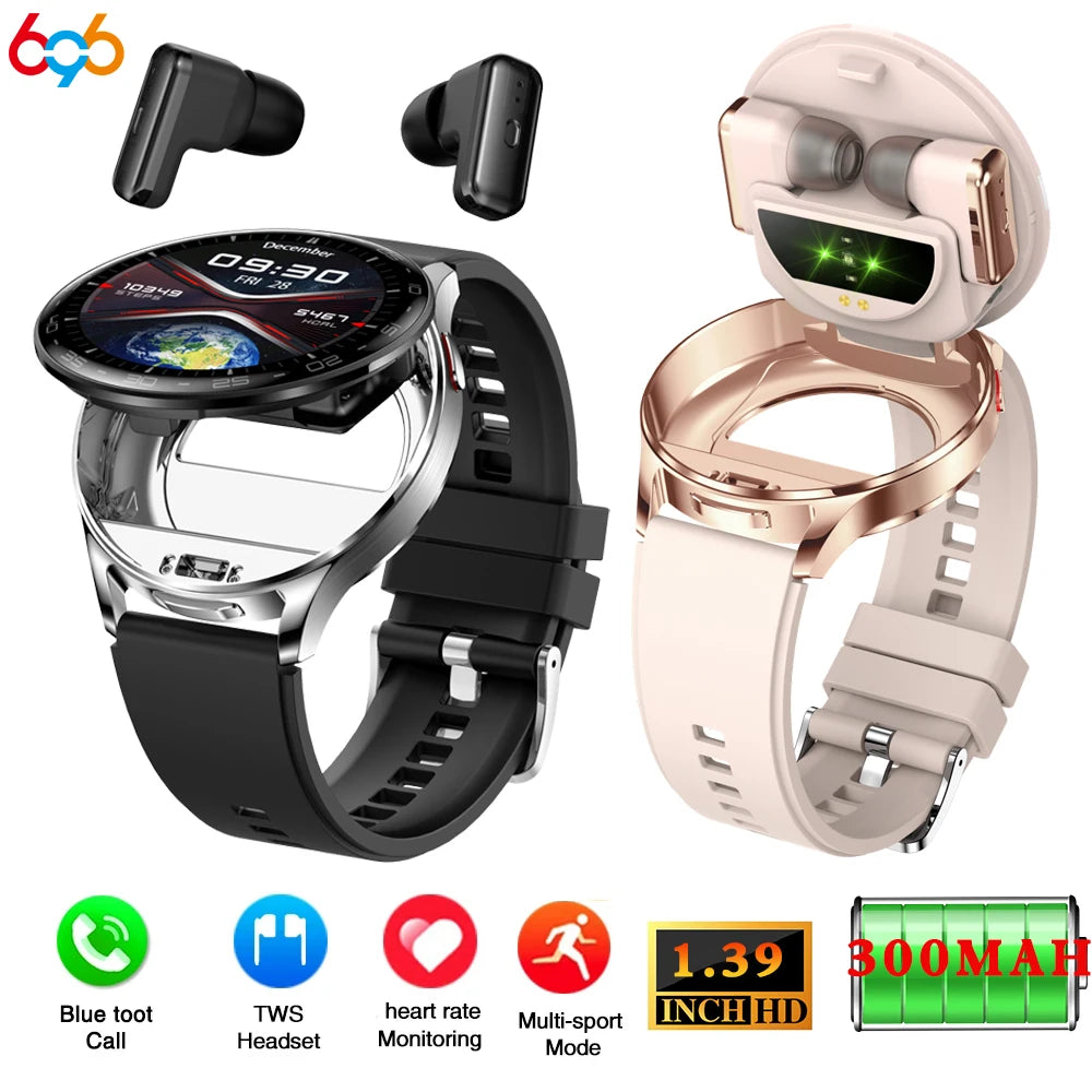 696 Smart Watch with Integrated Bluetooth Earbuds