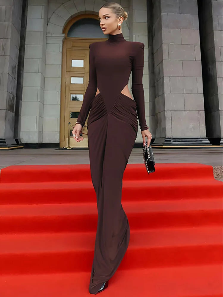 Elegant Slim Fit Ruched Floor-Length Dress