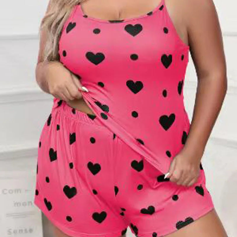 Plus Size Heart Print Women's Pajama Set