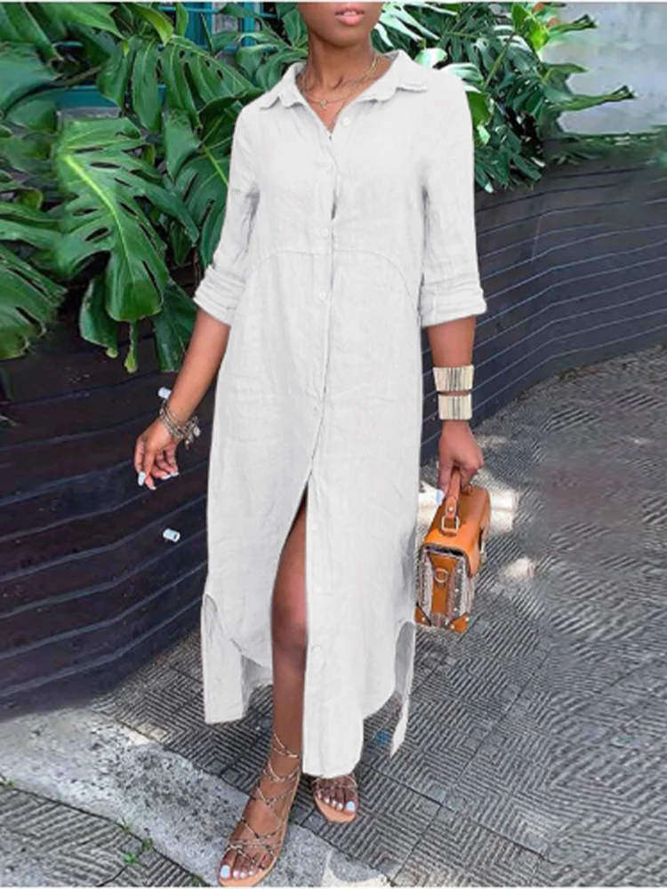Elegant Button-Up Ankle-Length Casual Dress