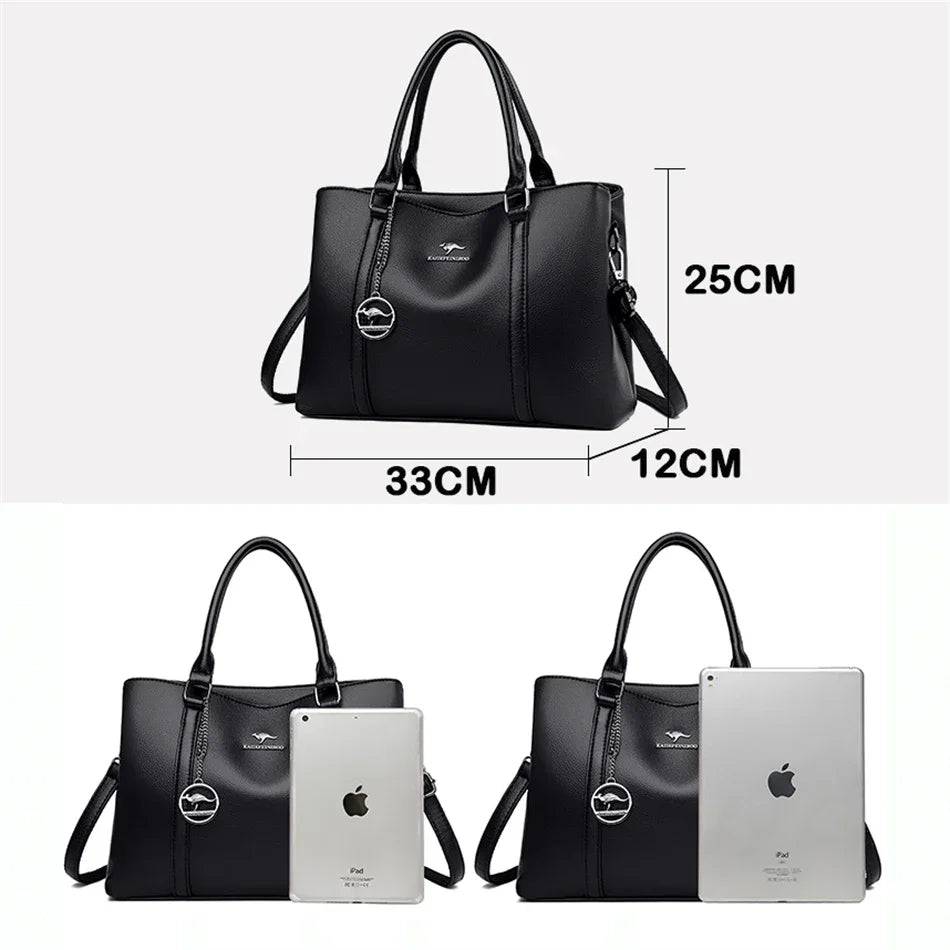 Elegant Soft Leather Women's Shoulder Bag with Kangaroo Logo
