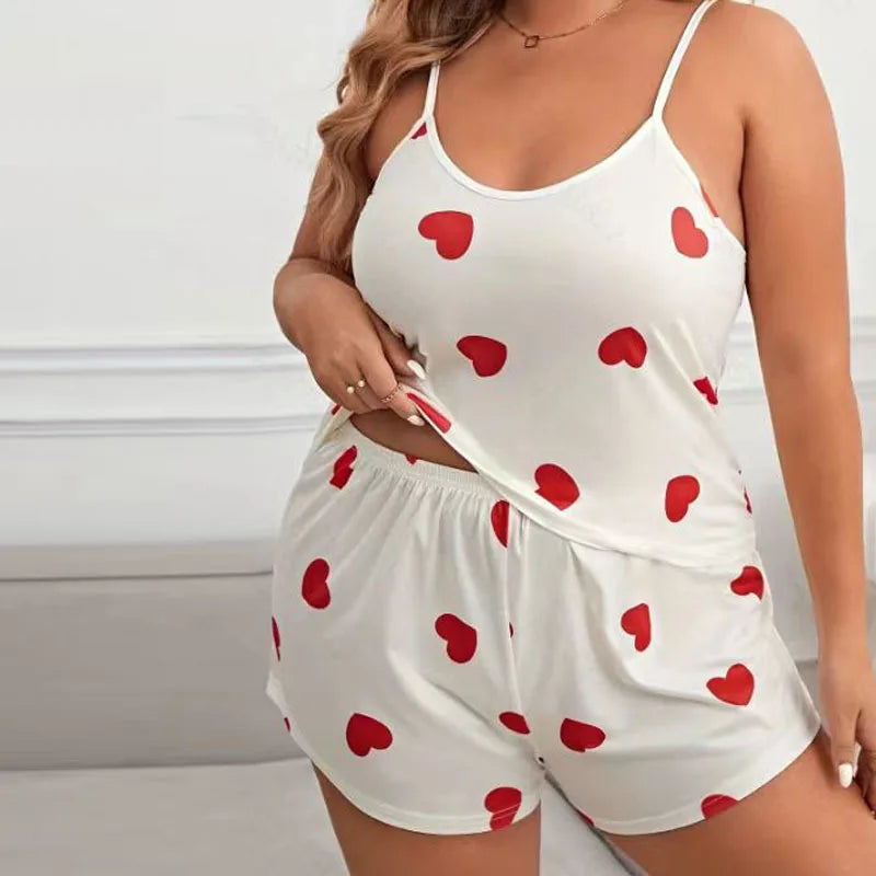 Plus Size Heart Print Women's Pajama Set