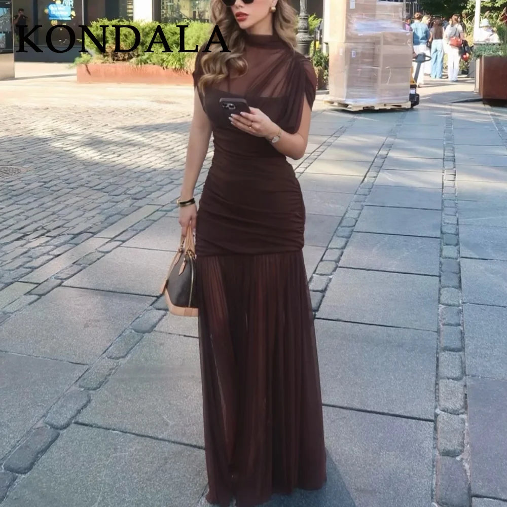 Elegant Floor-Length Sheer Evening Dress