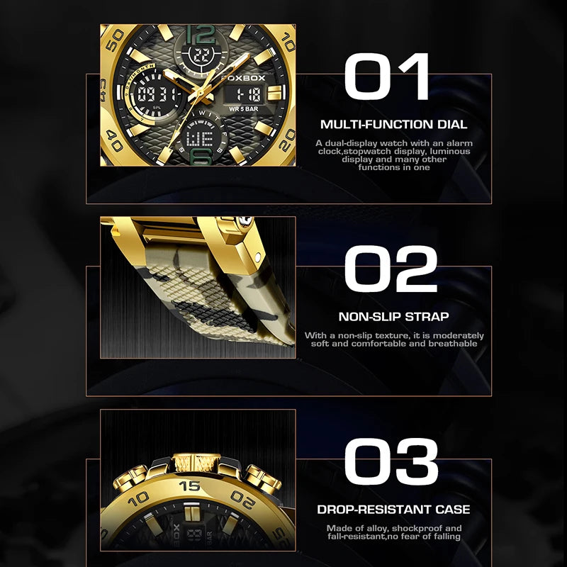 FOXBOX Business Watches Men Luxury Diver Sport Mens Watch Fashion Military Waterproof Chronograph Quartz Wristwatch Reloj Hombre