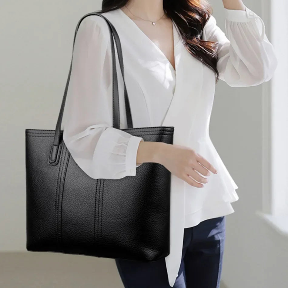 Classic Microfiber Synthetic Leather Large Capacity Tote Shoulder Bag