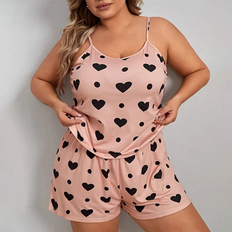 Plus Size Heart Print Women's Pajama Set