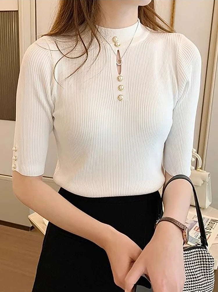Elegant Slim Fit O-Neck Knit Top for Women