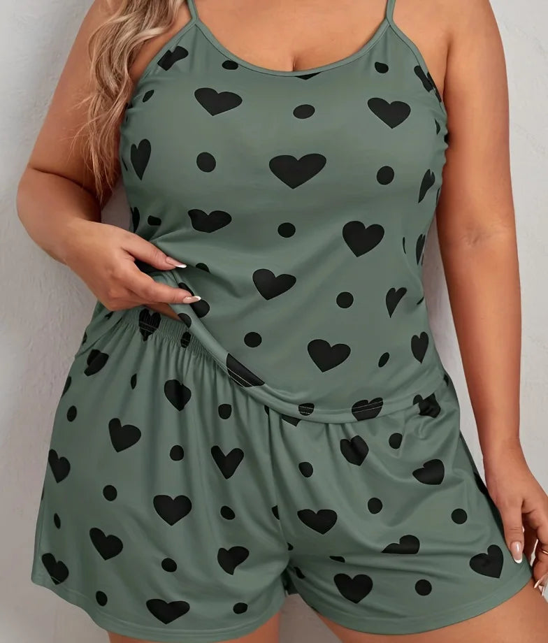 Plus Size Heart Print Women's Pajama Set