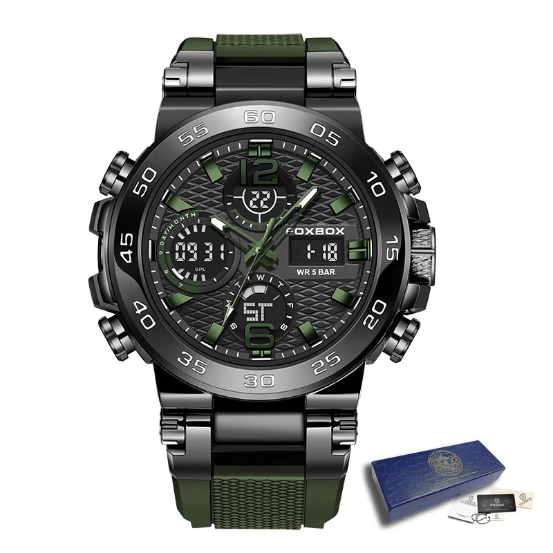 FOXBOX Business Watches Men Luxury Diver Sport Mens Watch Fashion Military Waterproof Chronograph Quartz Wristwatch Reloj Hombre