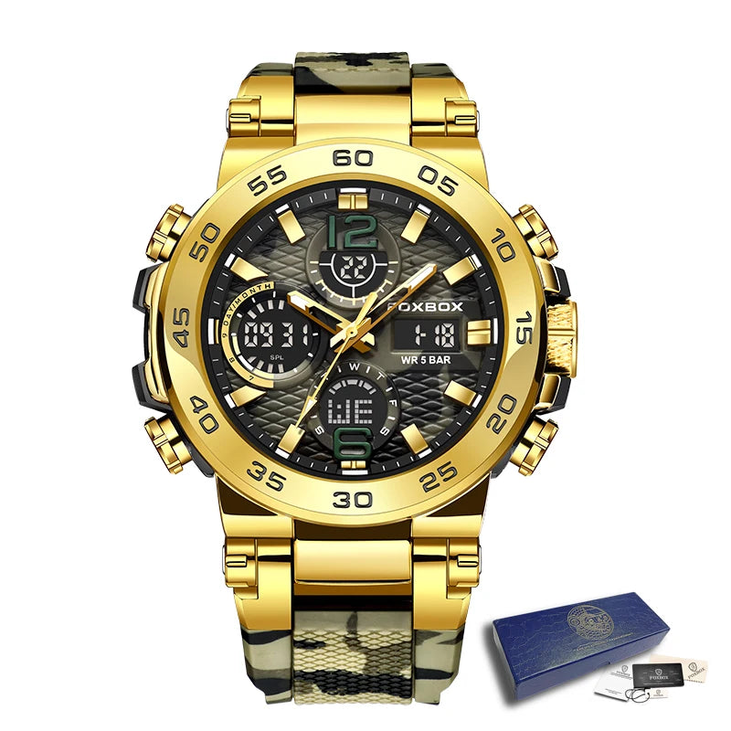 FOXBOX Business Watches Men Luxury Diver Sport Mens Watch Fashion Military Waterproof Chronograph Quartz Wristwatch Reloj Hombre