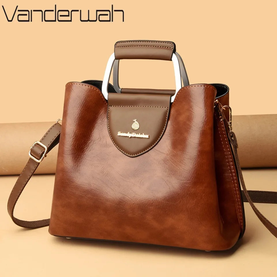 Elegant Soft Leather Shopper Shoulder Bag for Women