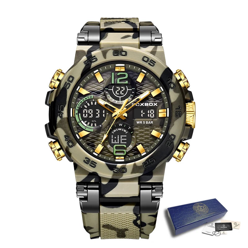 FOXBOX Business Watches Men Luxury Diver Sport Mens Watch Fashion Military Waterproof Chronograph Quartz Wristwatch Reloj Hombre