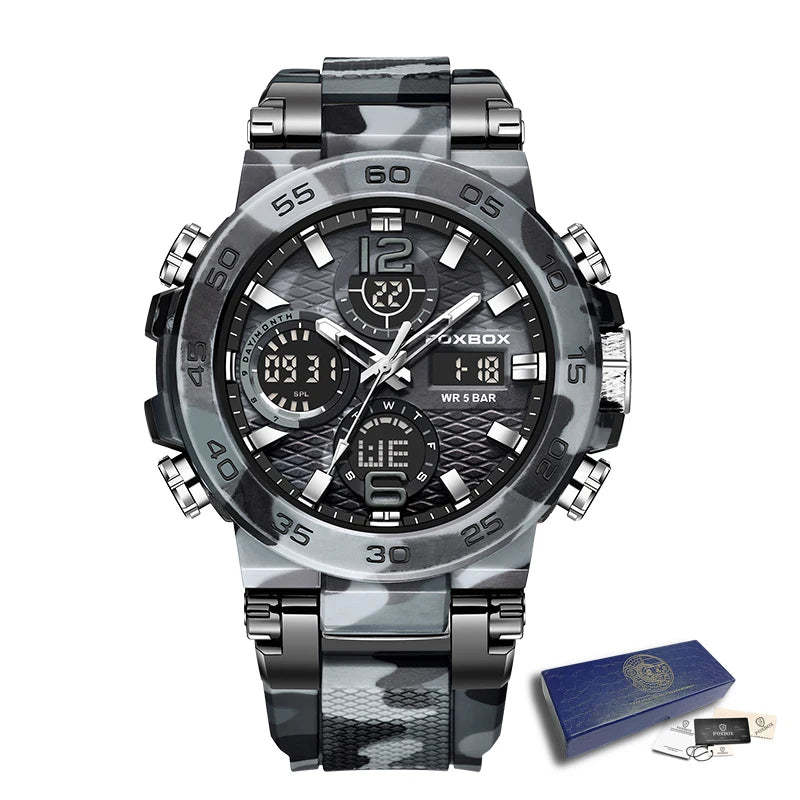 FOXBOX Business Watches Men Luxury Diver Sport Mens Watch Fashion Military Waterproof Chronograph Quartz Wristwatch Reloj Hombre