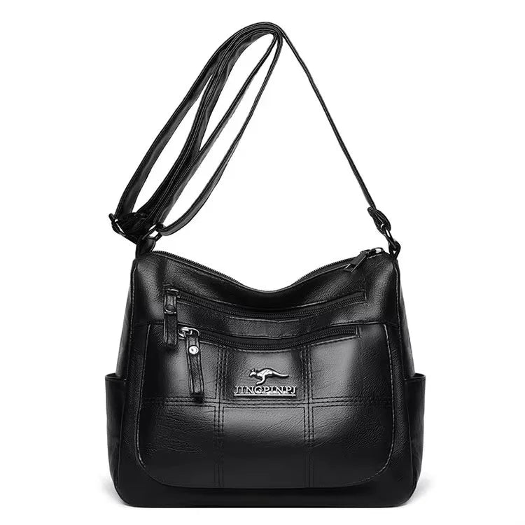 Multi-Layer Soft Leather Shoulder Bag with Kangaroo Logo