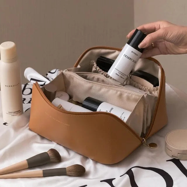 Large Capacity Portable Travel Cosmetic Bag - PU Leather