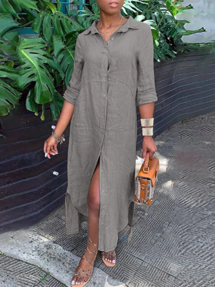 Elegant Button-Up Ankle-Length Casual Dress